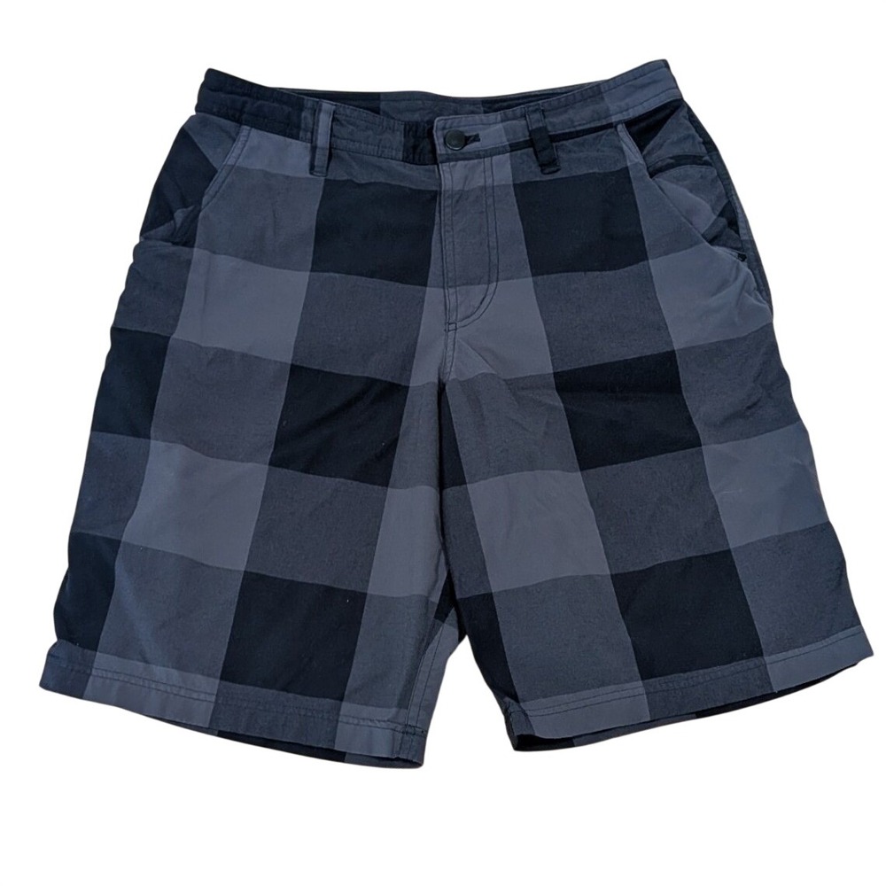 Lululemon Mens Commission Shorts 32 Black Gray Buffalo Plaid Golf Stretch 11"